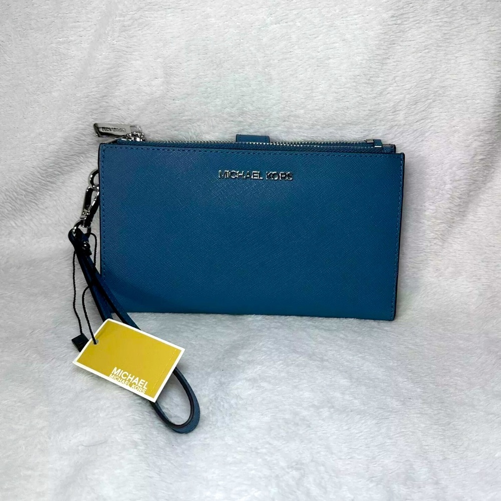 Michael Kors MK Jet Set Travel Double Zip Phone Case Card Holder Wristlet Wallet